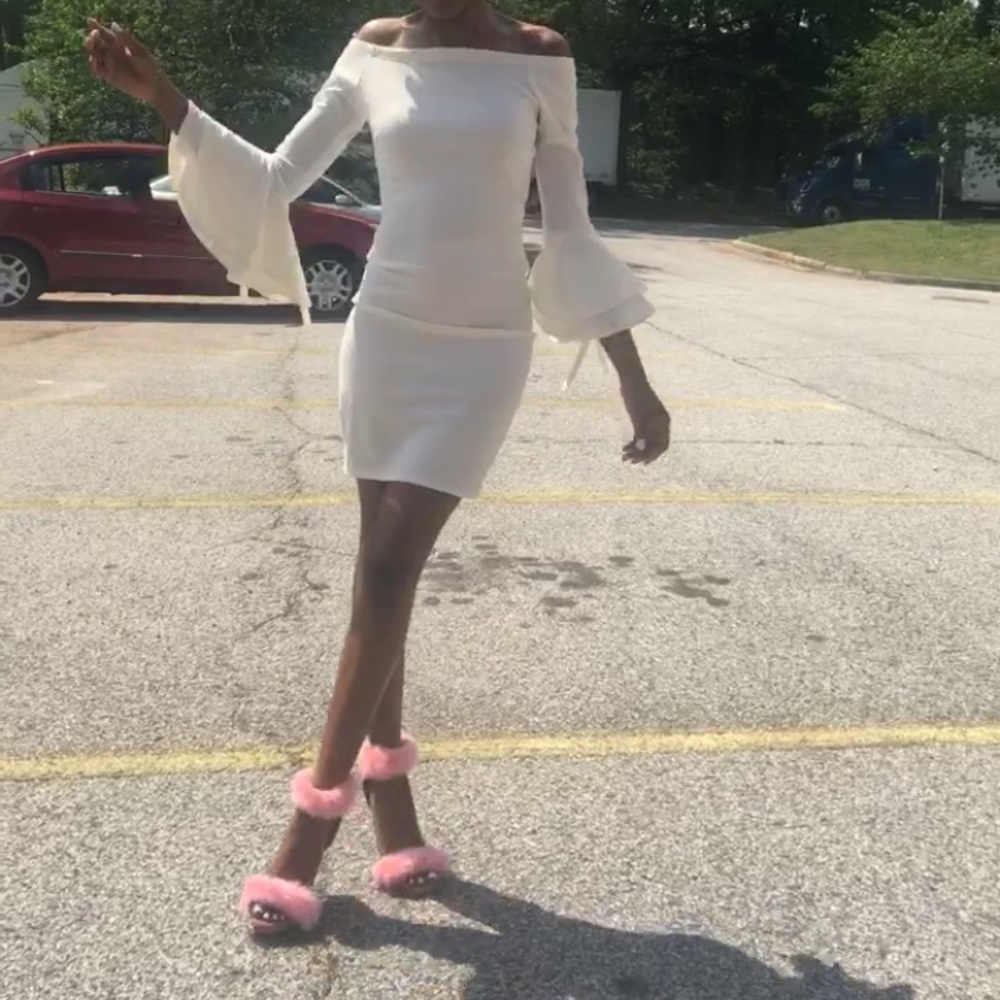 Off the shoulder fitted white dress